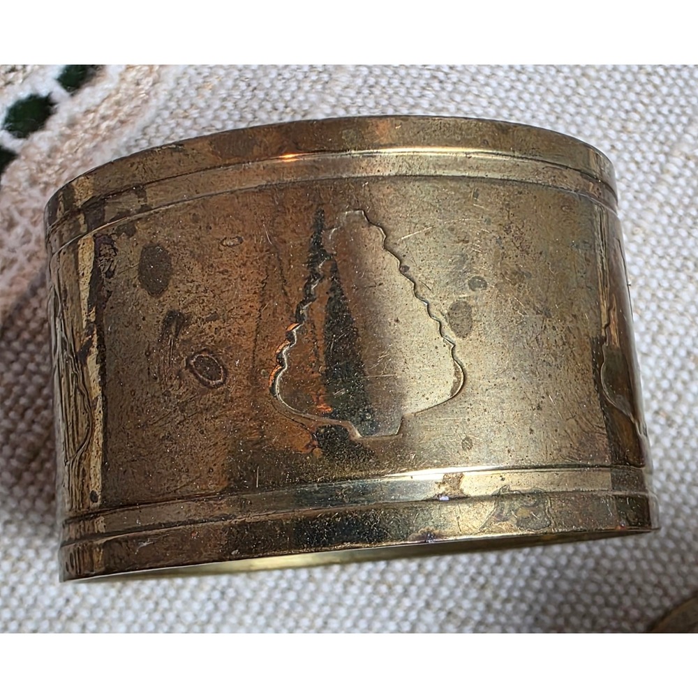 Vintage Brass Christmas Tree Napkin Rings Set of 4 Etched Evergreen Holiday